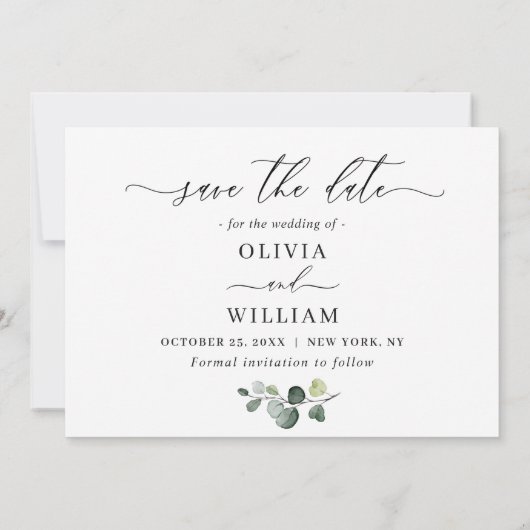 Eenvoudige Waterverf Eucalyptus Weddenschap Save The Date (Achterkant)