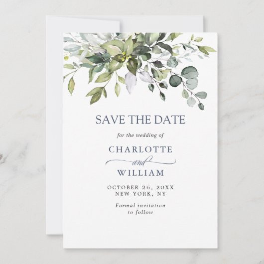 Eenvoudige Waterverf Eucalyptus Weddenschap Save The Date (Voorkant)