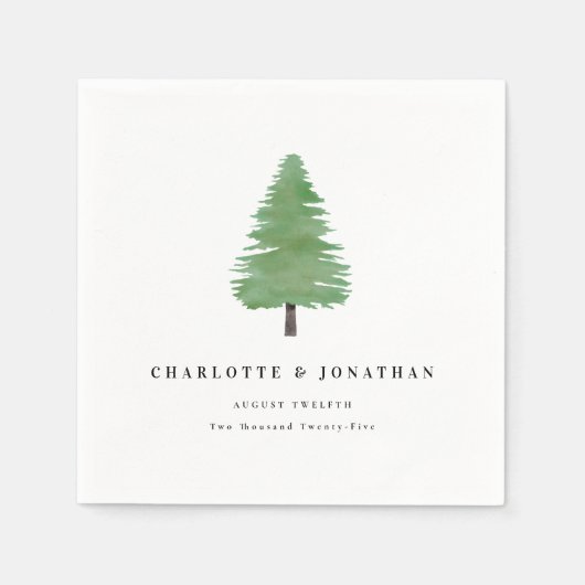Eenvoudige Waterverf Fir Tree Woodland Wedding Servet (Voorkant)