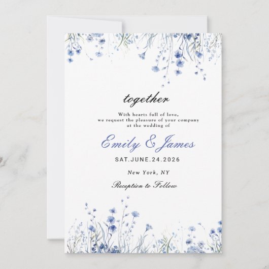 eenvoudige Waterverf Floral Dusty Blue bruiloft in Save The Date (Voorkant)