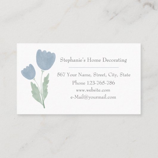 Eenvoudige Waterverf Floral Jouw naam Typografie Visitekaartje (Achterkant)