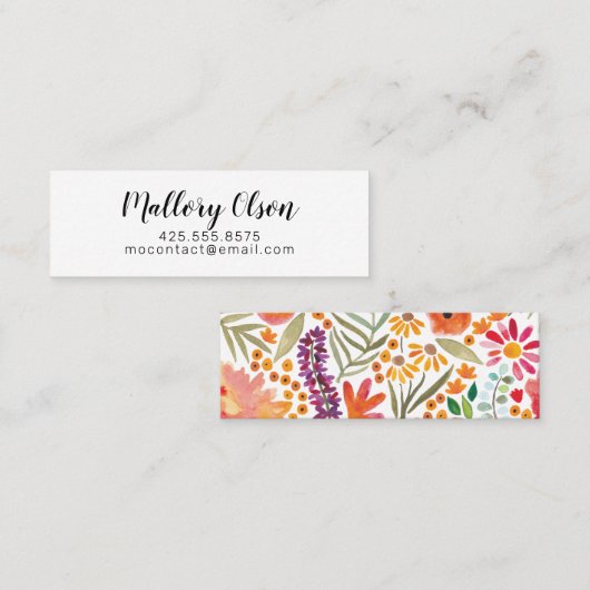 Eenvoudige waterverf floral mini-roebelkaart mini visitekaartje (Voorkant / Achterkant)