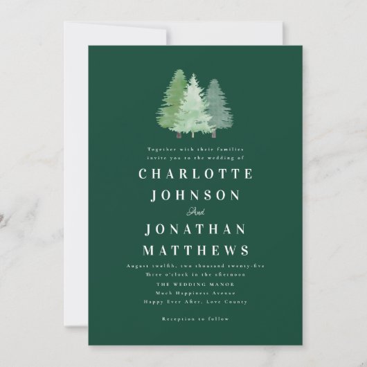 Eenvoudige Waterverf Forest Woodland Green Wedding Kaart (Voorkant)