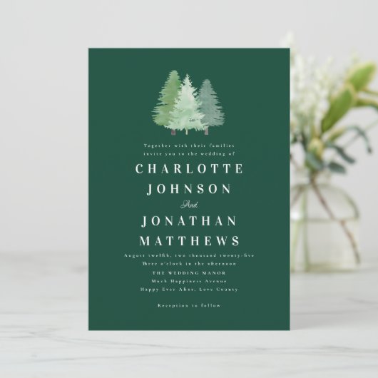 Eenvoudige Waterverf Forest Woodland Green Wedding Kaart (Staand voorkant)