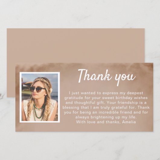 Eenvoudige Waterverf Foto Verjaardag Bedankkaart (Voorkant / Achterkant)