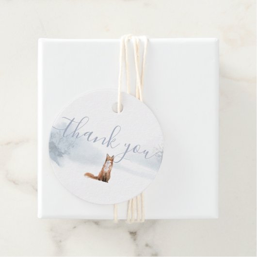 Eenvoudige Waterverf Fox Winter Scene Dank u Bedankjes Labels (In situ)