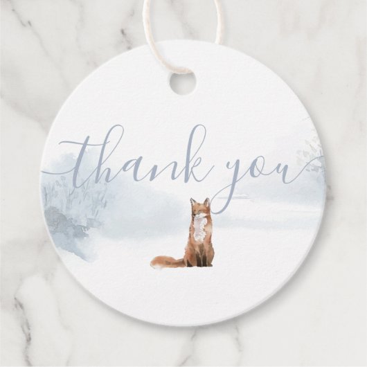 Eenvoudige Waterverf Fox Winter Scene Dank u Bedankjes Labels (Voorkant)
