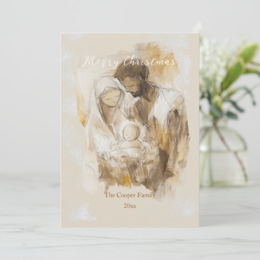 Eenvoudige Waterverf Geboorte Scène Feestdagenkaart (Staand voorkant)
