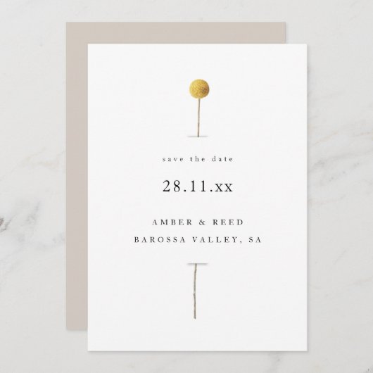 Eenvoudige Waterverf Gele Bloemstengel Minimalist Save The Date (Voorkant / Achterkant)