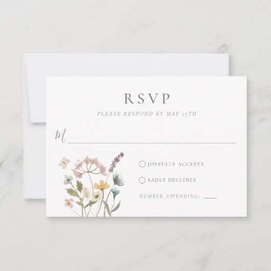 Eenvoudige Waterverf — geperste bloemen bruiloft RSVP Kaartje (Voorkant)