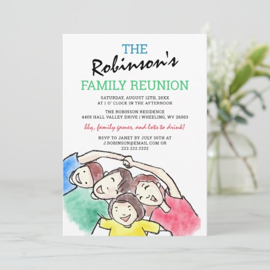 Eenvoudige Waterverf gezinshereniging Kaart (Staand voorkant)