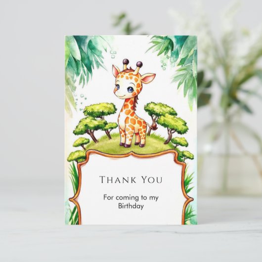 Eenvoudige Waterverf Giraffe Verjaardag Bedankkaart (Staand voorkant)