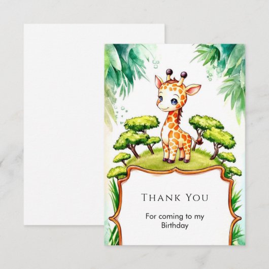 Eenvoudige Waterverf Giraffe Verjaardag Bedankkaart (Voorkant / Achterkant)