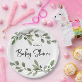 Eenvoudige Waterverf Greenery | BABY SHOWER Papieren Bordje (Feest)