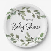 Eenvoudige Waterverf Greenery | BABY SHOWER Papieren Bordje (Voorkant)