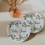 Eenvoudige Waterverf Greenery | BABY SHOWER Papieren Bordje<br><div class="desc">Deze mooie,  minimalistische baby shower-neutrale borden zijn voorzien van eenvoudige,  botanische groene bladeren met waterverf op een schone,  witte achtergrond. De rendy zwarte manuscripttypografie zegt "baby shower"en voegt een extra aanraking van moderne stijl toe.</div>