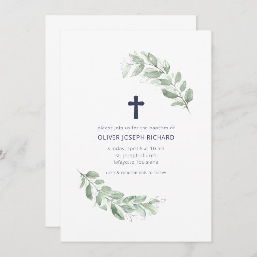 Eenvoudige Waterverf Greenery Baptism Uitnodiging (Voorkant / Achterkant)