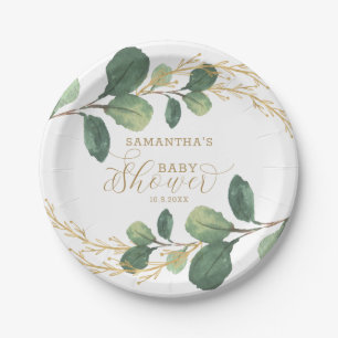 Eenvoudige Waterverf Greenery Botanisch Baby showe Papieren Bordje