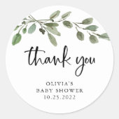 Eenvoudige Waterverf Greenery | Dank u Baby shower Ronde Sticker (Voorkant)