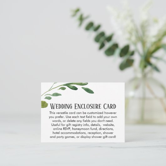 Eenvoudige Waterverf Greenery DIY Custom Wedding Informatiekaartje (Staand voorkant)