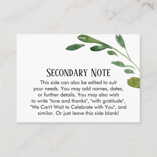 Eenvoudige Waterverf Greenery DIY Custom Wedding Informatiekaartje (Achterkant)