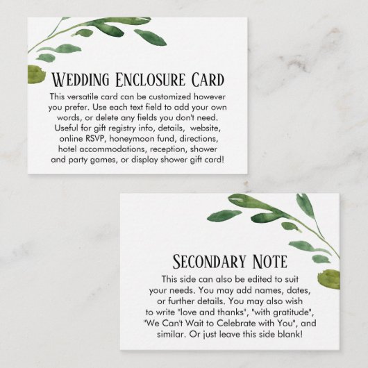 Eenvoudige Waterverf Greenery DIY Custom Wedding Informatiekaartje (Voorkant / Achterkant)