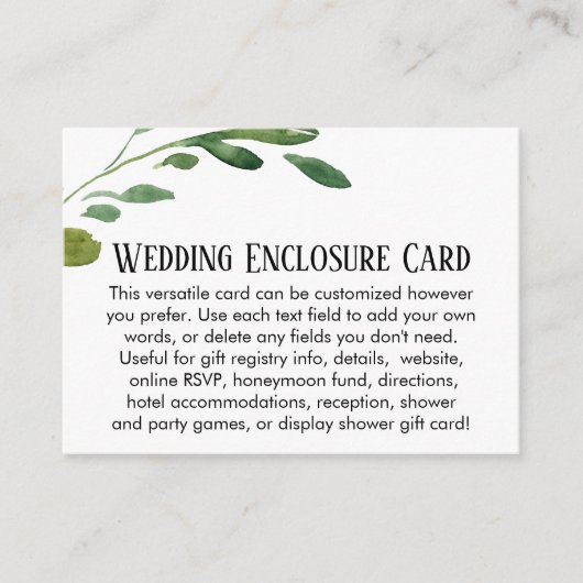 Eenvoudige Waterverf Greenery DIY Custom Wedding Informatiekaartje (Voorkant)