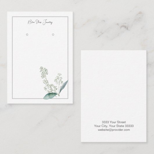 Eenvoudige Waterverf Greenery Earring Display Kaar Visitekaartje (Voorkant / Achterkant)