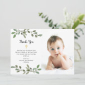 Eenvoudige Waterverf Greenery en Gold Photo Baptis Bedankkaart (Staand voorkant)