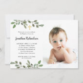 Eenvoudige Waterverf Greenery en Gold Photo Baptis Kaart (Voorkant)