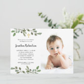 Eenvoudige Waterverf Greenery en Gold Photo Baptis Kaart (Staand voorkant)