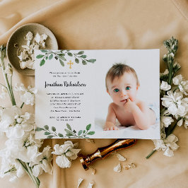 Eenvoudige Waterverf Greenery en Gold Photo Baptis Kaart