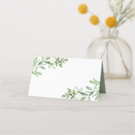 Eenvoudige Waterverf Greenery en White Flowers Plaatskaartje
