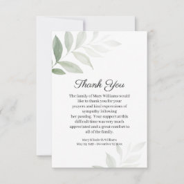 Eenvoudige Waterverf Greenery Funeral Hartelijk da Bedankkaart