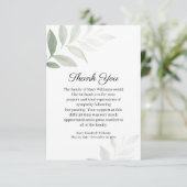 Eenvoudige Waterverf Greenery Funeral Hartelijk da Bedankkaart (Staand voorkant)