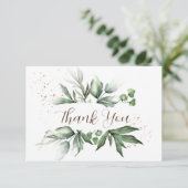 Eenvoudige Waterverf Greenery Gold Splashes Weddin Bedankkaart (Staand voorkant)