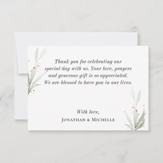 Eenvoudige Waterverf Greenery Gold Splashes Weddin Bedankkaart