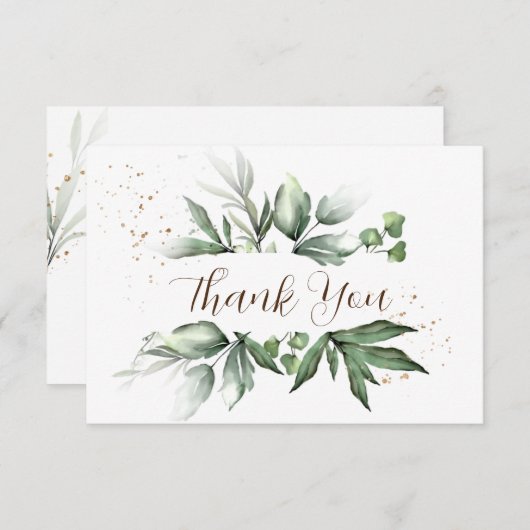 Eenvoudige Waterverf Greenery Gold Splashes Weddin Bedankkaart (Voorkant / Achterkant)