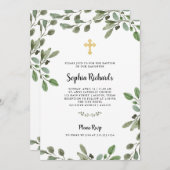 Eenvoudige Waterverf Greenery met Gold Cross-Bapti Kaart (Voorkant / Achterkant)