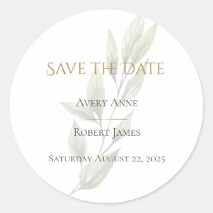 Eenvoudige Waterverf Greenery Modern Save the Date Ronde Sticker