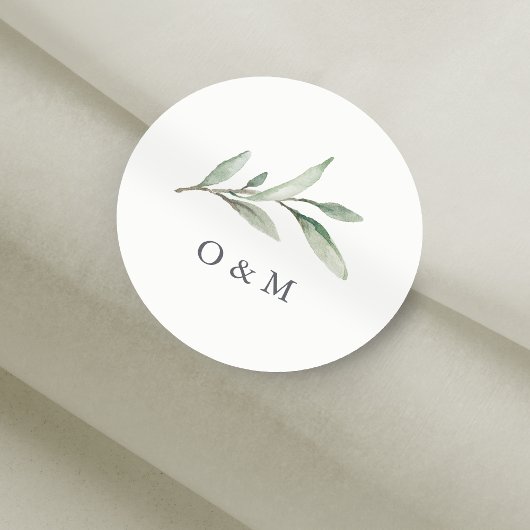 Eenvoudige Waterverf Greenery-monogram Ronde Sticker