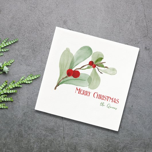 Eenvoudige Waterverf Greenery Vrolijk Kerstfeest Servet