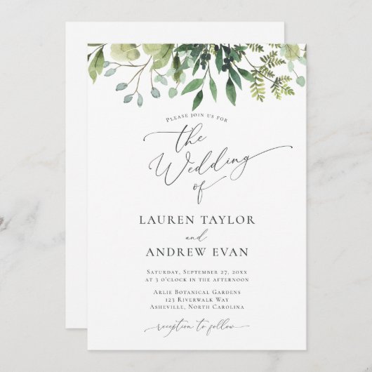 Eenvoudige Waterverf Greenery Wedding Uitnodiging (Voorkant / Achterkant)