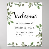 Eenvoudige Waterverf Greenery | Welkom bruiloft Poster (Voorkant)