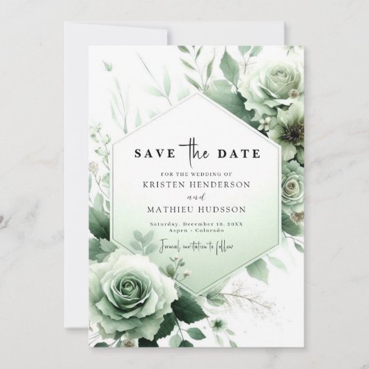 Eenvoudige Waterverf grillige Sage Green Wedding Save The Date (Voorkant)