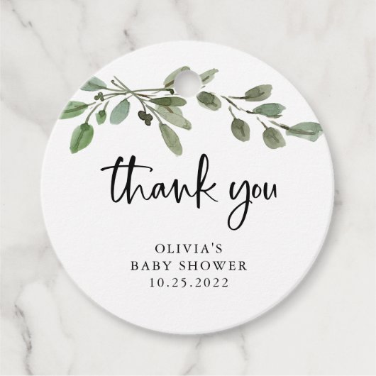 Eenvoudige Waterverf Groen | Bedankt Baby Shower Bedankjes Labels (Voorkant)