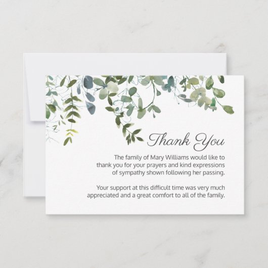 Eenvoudige Waterverf groen begrafenis dank u Bedankkaart (Voorkant)