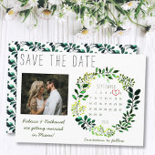 Eenvoudige Waterverf groen bruiloft foto kalender Save The Date