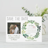 Eenvoudige Waterverf groen bruiloft foto kalender Save The Date (Staand voorkant)