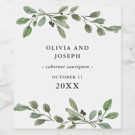 Eenvoudige Waterverf groen | Bruiloft Wijn Etiket (Enkel label)